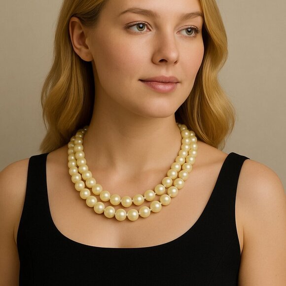 Vintage Faux Pearl Necklace w/ Gold Clasp – Wear Long or Double Strand - Picture 1 of 3